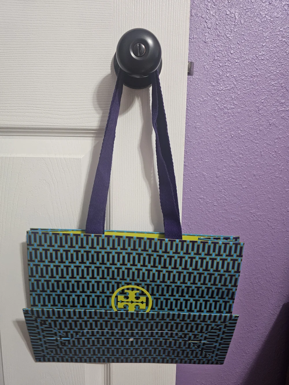 Small Tory Burch Teal and Yellow Geometric Logo Tote